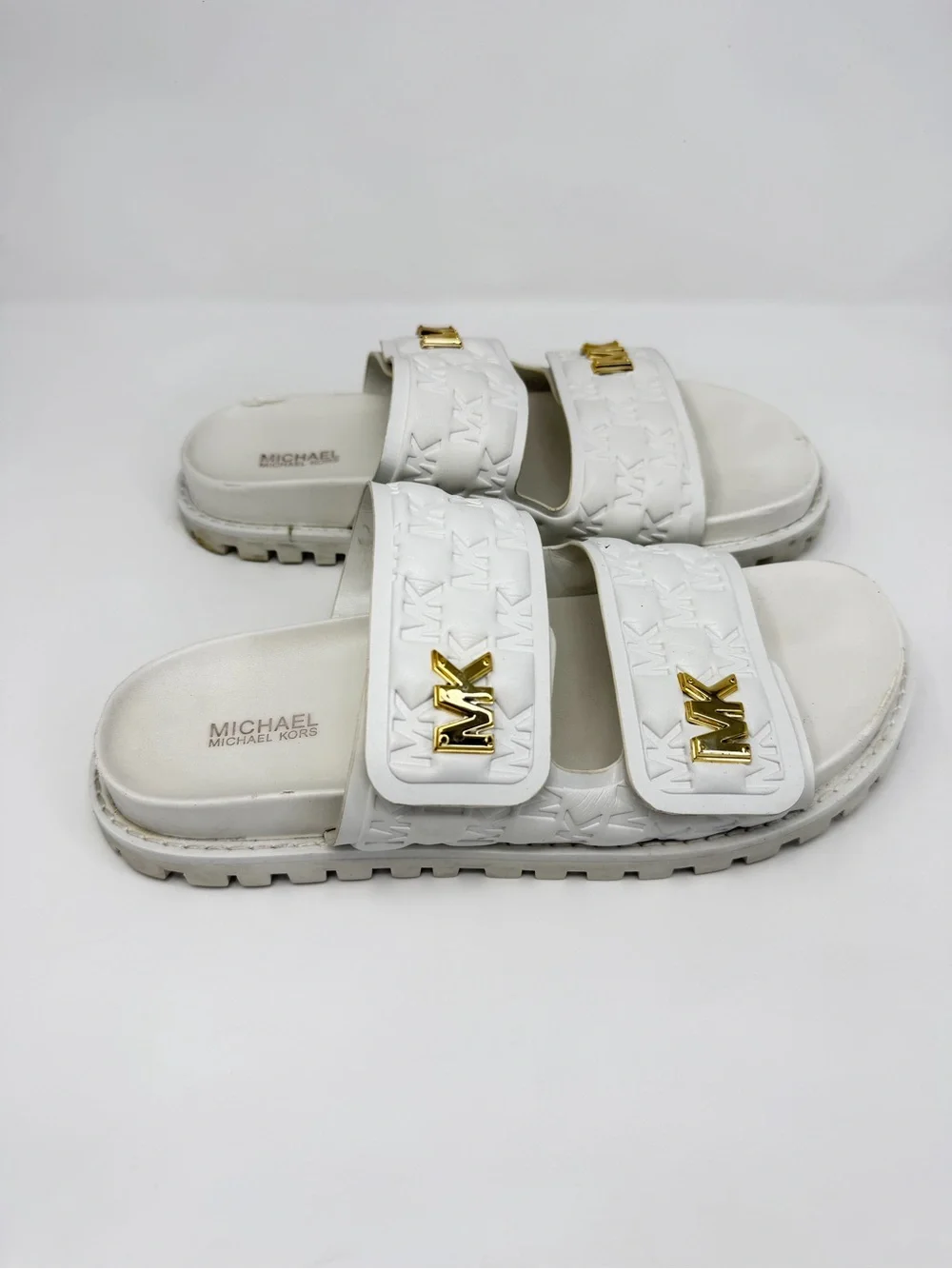 Michael Kors White MK Logo Slide Sandals Women 8.5M
